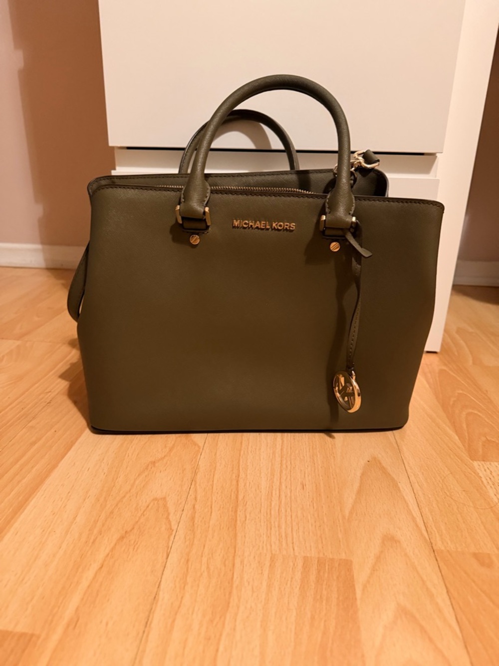Michael Kors Olive Green Satchel with Gold Hardware